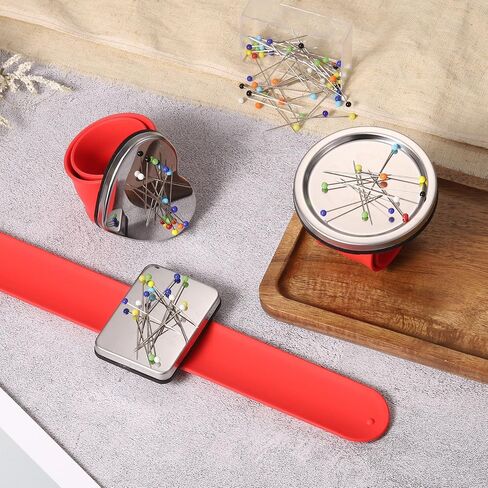 Harfington Magnetic Wrist Silicone Silicing Pincushion مع 100 دبابيس رأس بلاستيكية للخياطة ، خياطة اللحف ومقاطع الشعر ، الأخضر in Saudi Arabia
