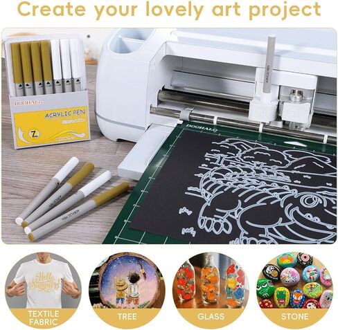 DOOHALO أبيض الذهب الذهب صانعي الطلاء الأقلام متوافقة مع cricut4/3/2/1 آلة الهواء 1.0 ملم نصائح هلام قلم الهلام للصخور ، والزجاج ، والخشب ، والمعادن ، والورق ، والبلاستيك in Kuwait