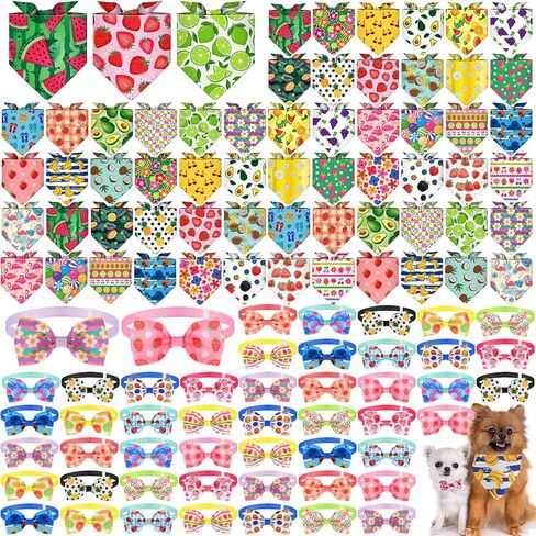 108 Pcs Summer 4th of July Dog Bandanas Bulks Adjustable Red White Blue Bow Ties for Dogs USA Flag Bowknot National Star Triangle Scarf Kerchief for Pet Cat Grooming(Summer) in Saudi Arabia