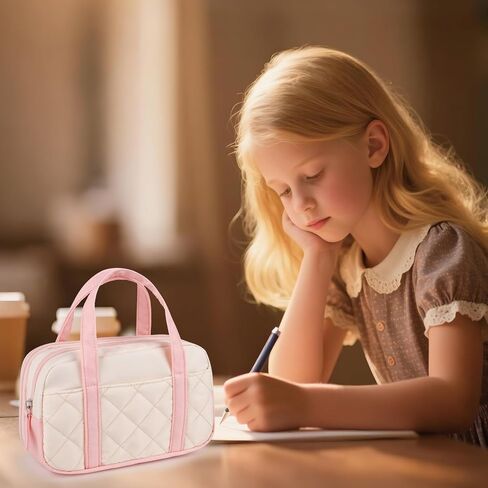 2 Compartment Pencil Case For Girls,Zipper Pencil Bag With Handle, Large Capacity quilting Pencil Pouch Organizer Aesthetic, Womens Soft Pencil Box Marker Pouch For Middle School Office College in Saudi Arabia