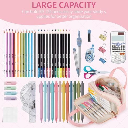 2 Compartment Pencil Case For Girls,Zipper Pencil Bag With Handle, Large Capacity quilting Pencil Pouch Organizer Aesthetic, Womens Soft Pencil Box Marker Pouch For Middle School Office College in Saudi Arabia