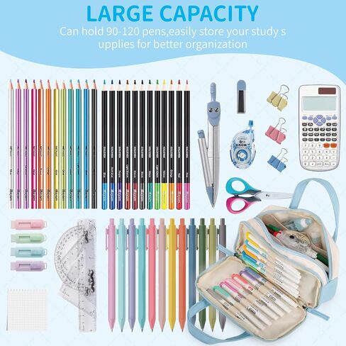 2 Compartment Pencil Case For Girls,Zipper Pencil Bag With Handle, Large Capacity quilting Pencil Pouch Organizer Aesthetic, Womens Soft Pencil Box Marker Pouch For Middle School Office College in Saudi Arabia