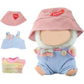 3pcs 17cm Doll Clothes Set, Kawaii Doll Outfits Cute Clothing Stylish Hat Sweater Overalls for 6.7 Inch Dolls Accessories Replacement
