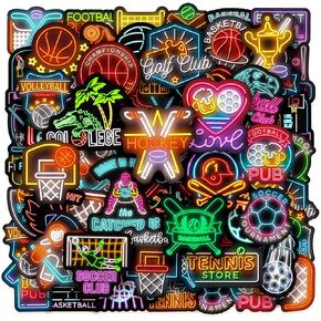 100pcs Neon Sports Smooth ملصقات فينيل مقاومة للماء - كرة القدم لكرة القدم ديكور كرة السلة والاحتفال هدايا للكمبيوتر المحمول ، زجاجة ماء ، لوح التزلج
