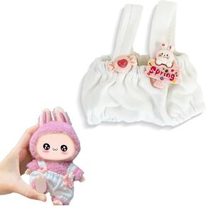 Doll Clothes- 17cm Adjustable Overalls & Hat Set, Kawaii Fashion Outfit for Sitting/Standing Dolls (No Doll Included) (E-01)