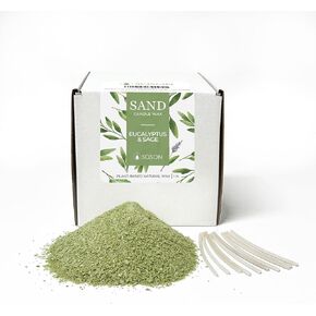 Simply Soson 1 lb Green Eucalyptus and Sage Scented Pearled Candle, Long Lasting Powder Sand Candle, Refillable Pearl Sand with 10 Wicks for Candlemaking
