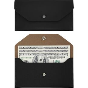 Carrotez Money Occants for Cash (PU Leather) محفظة قابلة لإعادة الاستخدام النقدي للسفر والميزنة ، 1 EA ، لا توجد حروف حرفية - أسود