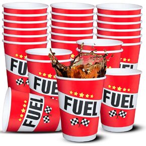 25 Pcs Race Car Paper Cups Set 12 oz Car Drinking Cups Race Birthday Party Supplies Party Decorations for Boys Kids Racing Theme Birthday Baby Shower Supplies