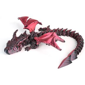 16inch 3D Printed Dragon with Wings,Realistic Eyes, Articulated Wings for Desk Decor, Shelf Display or Surprising Gift(Black Red)
