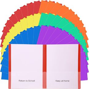 PerKoop 48 Pcs Parent Teacher Classroom Communication Folder 11.73 x 9.45 School Folders Bulk with Pockets Plastic Archival Flexible Card Slot for School Parent Teacher (Colorful)