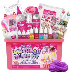 Glitter Galz 42-Piece Slime Kit for Kids Ages 6+ - Fun Activity, DIY Birthday Cake Slime Making Kit - Includes Sprinkles, Containers, Scents, Glitters, Powders, and Storage Container