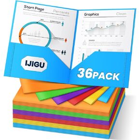 36 Packs Plastic 2 Pocket Folders, Bulk Heavy Duty Folder in 6 Colors, Durable and Sturdy Folders for School and Office Supplies