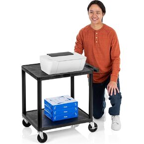 Stand Steady Tubstr Compact 2 Shelf Utility Cart | Made in USA | Easy-Load Flat Shelves Hold Up to 300 lbs | Space-Saving Storage Cart & Rolling Tool Cart for School, Office & Garage (24 x 18in/Black)
