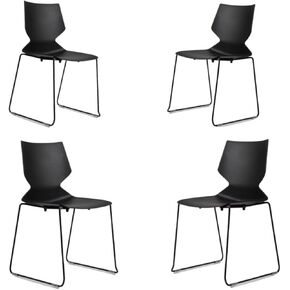 Modern Stackable Office Chair, Molded Plastic with Metal Base, Set of 4, No Assembly Required, Office Guest Chairs for Conference, Waiting Areas, Library, Training Room, Classroom (Green)