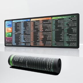 Excel Cheat Sheet Desk Pad (31.5"x11.8") - All-in-One Keyboard & Mouse Mat with Excel/Word/PPT Shortcuts - Non-Slip Rubber Base, Waterproof, Stitched Edges - Boost Office Productivity