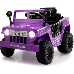 TOBBI 12V Kids Electric Ride On Car Toy, Children Battery Powered Truck to Drive, Motorized Vehicles for Toddlers 3-6 with with Off-Road Wheels/Suspension/Horn/LED Lights-Purple