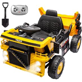 12V Kids Ride On Truck with Dual 35W Motors - Remote & Manual Control, Automatic Dump Bed, 4 Suspended Wheels, Bluetooth MP3, LED Lights & Safety Features,Electric Cars for Kids-Red