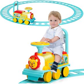 HONEY JOY Electric Ride On Toy for Kids, 6V Battery Powered with Flashing Lights & Music, 16 Track Pieces, Storage Seat, Playable Without Tracks, Gift for Boys Girls (Black)