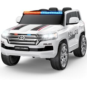 Toyota 12V Ride On Electric Car with 4-Wheel Suspension, 1:1 Land Cruiser Ride-on Toy Police Car for Big Kids, 2-Seater Electric Vehicle w/Remote Control, 2×45W Motors,Police Lights, Siren, Music