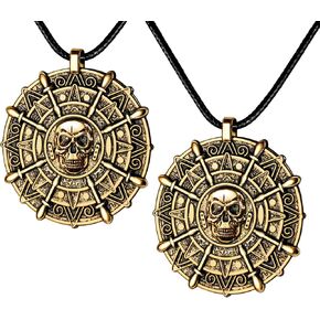 2PCS Pirate Coin Necklace,Pirate Skull Necklace for Kids,Halloween Costume Accessories for Pirate Party Cosplay