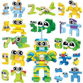 LINAYE 12 Pack Building Blocks Set - Number Learning Toys 355 PCS 12 in 1 Number Robots STEM Toys for Kids, Easter Stuffers Fillers Christmas Birthday Valentines Day Gifts Classroom Prizes