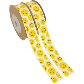 5/8" Smiley Face Ribbon Yellow Smile Craft Satin Ribbon for Gift Wrapping Birthday Party Decoration Baby Shower, Sewing (10 Yards, 2 Roll)