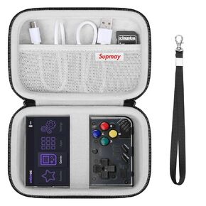 Supmay Carrying Case for Miyoo Mini Plus OnionOS Handheld Game Console, Retro Gaming Console Storage Holder Travel Bag with Mesh Pocket for USB-C Cable, TF-Card Reader, Instruction, Purple
