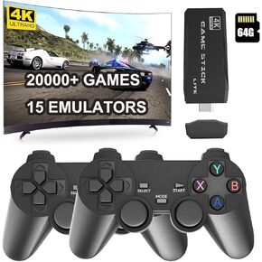 Wireless Retro Game Console Stick,4K HDMI Output & Dual 2.4G Wireless Controllers with 20000+ Games,Plug & Play Video Game Console,Ideal Gift for Gamers of All Age(64GB)(Black)