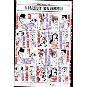 Stars of the Silent Screen, Half Sheet of 20 x 29-Cent Postage Stamps, USA 1994, Scott 2819-28
