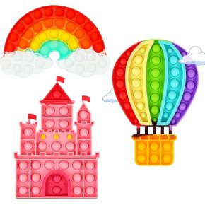 3 Packs Bubble Fidget Toys,Push Poppers Rainbow Cloud Balloon Pink Castle Sensory Bulk Sets,Stress Relief Squeeze Toy for Toddler Kids Girls Adults,Gift Favors for Birthday Party Classroom Prizes
