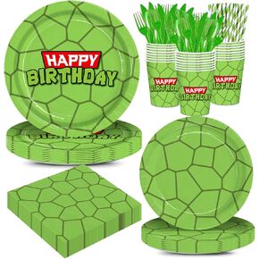 192pcs Turtle Plates Napkins Turtle Birthday Party Supplies Disposable Paper Cups Straws Cartoon Theme Party Decorations Tableware Set for Boys Kids Birthday Serves 24