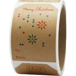 Natural Kraft Home for The Holiday Gift Tag Stickers – 2 x 3 Inch Labels, Roll of 100 – Rustic Holiday Tags for Christmas Wrapping, Eco-Friendly, Made in The USA
