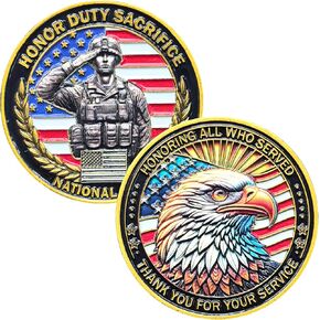 Military Challenge Coin - Honoring All Who Served, Eagle and Soldier Design, Veteran Appreciation Gift, 1.57-Inch Metal Commemorative Coin