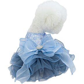 Small Dog Wedding Dress, Cat Formal Dress Pet Bridal Veil Tutu Cat Outfit for Fete Wedding Ceremony Birthday Party(Pink Bow,L)