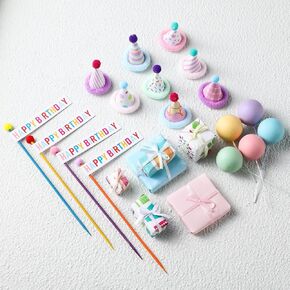 Weysat 22 Pcs Animal Birthday Party Decorations Animal Cake Cupcake Toppers with Mini Hats Miniature Flags Gift Boxes Balls for Jungle Safari Dollhouse Themed Birthday Party Favor Supplies, No Animal