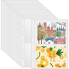 50 Pack 200 Pockets 5"x3.5" Photocard Sleeves for 3 or 6 Ring A5 Binder, 7 Holes 5.5x8.5 Inch Sheet Protector Clear Double-Sided 2 Pocket Pages for Photos Stickers Index Cards Trading Cards