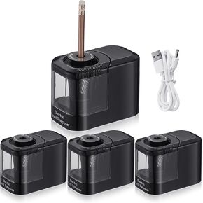 Ctosree 4 Pack Electric Pencil Sharpener, Black Pencil Sharpener with USB, Classroom Automatic Pencil Sharpener, Small Pencil Sharpener with Helical Blade for Student Teacher School Office Supplies