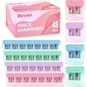 48 Pack Pencil Sharpeners Bulk - Dual Hole Manual Pencil Sharpener with Lid for Kids, Small Handheld Cute Sharpeners for Students, Classroom School Supplies