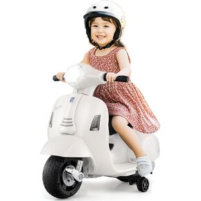 Licensed Vespa Scooter Kids Motorcycle by INFANS, 6V Battery Powered Motorbike for Toddlers with Training Wheels, Horn, LED Lights, Electric Ride on Toys for Boys Girls Aged 18-36 Months (White)