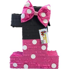 APINATA4U Pink & Black Number 1 Pinata with Bow, First Birthday Party Decoration, Pink & Black Themed Party Favor, Fun 1st Birthday Supplies for Girls, 20 X 16 X 4 Inches