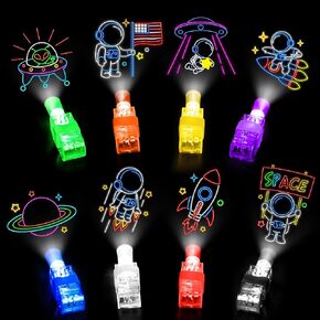 32 Pcs Finger Lights Space Theme Party Favors Decorations, Glow in the Dark Light Up Party Supplies Astronaut Toys Gifts Bulk for Kids 3 4 5 8 Boys Girls Birthday Goodie Bags Stuffers Classroom Prizes