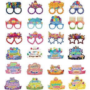 Birthday Hats for Kids 24Pcs Party Supplies Happy Birthday Glasses Photo Booth Props for Boys Girls