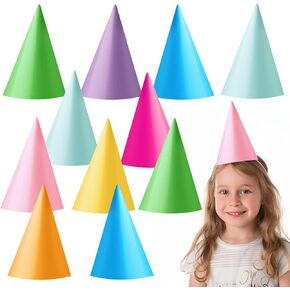 24 PCS Birthday Party Cone Hats 8 Assorted Colors Mini Paper Hats with Elastic Cord for Kids, Adults, Colorful Headwear for Birthday Party Baby Shower Christmas Anniversaries