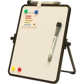 Double-Sided Magnetic Whiteboard - 17×21.3cm (6.7×8.4in) with Stand | Includes 2 Dry Erase Markers & 4 Magnets | Portable Desktop Board for Office Home School (Blue)