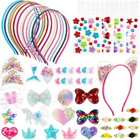 OZENT Headband Making Kit for Girls, Make Your Own Fashion Headbands with Gem Stickers Glitter Bows and More, Enjoy DIY Headband Bundle