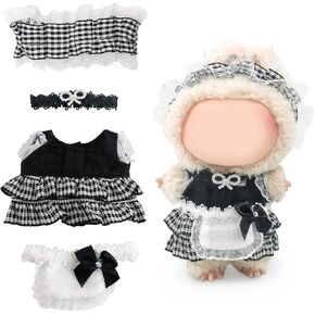 Clothes Compatible with Labubu Doll,Labubu Outfit Set - Pink Dress + Bow Headband + White Shoulder Bag for Labubu Dolls, Stylish Accessories for 17cm Labubu Doll, No Doll(Pink Camellia Dream)