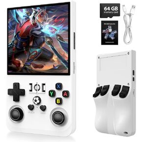R36MAX Upgraded Retro Gaming Console,4.0 inch IPS Screen,Linux System with Professional RK3326 Gaming Chip, Retro Handheld Game Console Built-in 18000+ Games,4000mAh Large Battery(White)