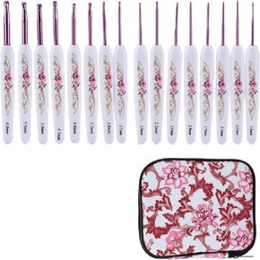 Crochet Hooks Needles for Arthritic Hands, 16 Piece Set Extra-Long Chinese Style Crochet Hook Set Ergonomic Soft Grips Knitting Hook for Crochet Yarn Craft(Pink)