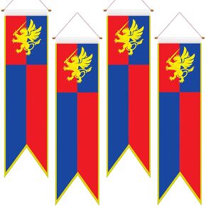 Oudain 4 Pcs 4 ft Medieval Fantasy Pull-down Banner with Lion Design Hanging Party Bunting Banner Medieval Party Decorations Garden Cutouts Flag for Castle Theme Festival Birthday Decor