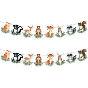 2Pcs Woodland Animals Baby Shower Garland Banner Woodland Animals Baby Shower Decorations Woodland Birthday Decorations